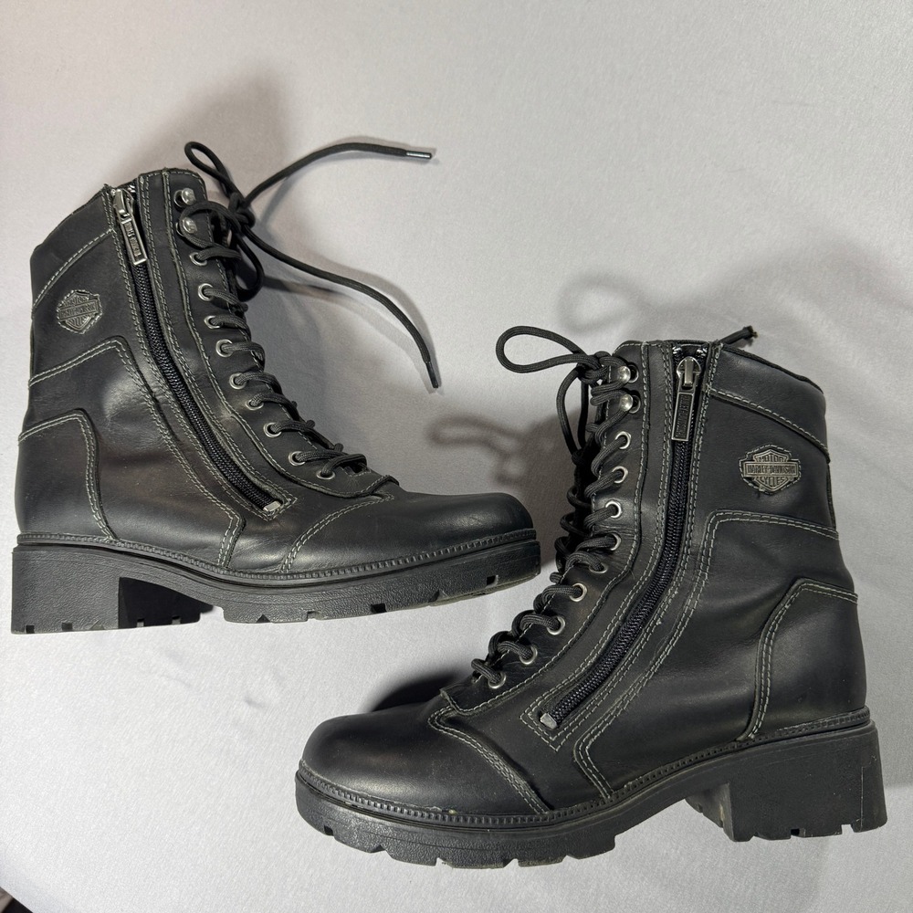Harley-Davidson Womens Black Leather Side Zip Riding Boots D85262 Size 9M